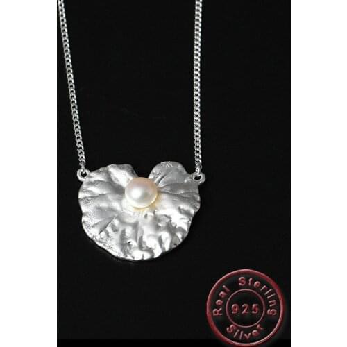 Amxiu 8mm White Freshwater Pearl Pendant Necklace 925 Sterling Silver Jewelry Shell Shape Necklace For Girls Womens Day Gift