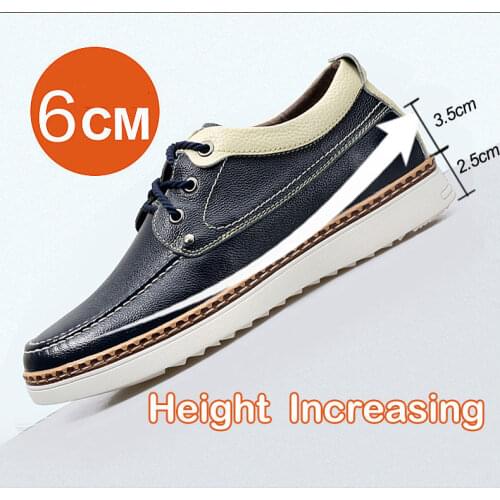 Vanmie Casual Men Shoes Genuine Leather Black Men Shoes Elevator 6 cm Invisible Height Increasing Shoes
