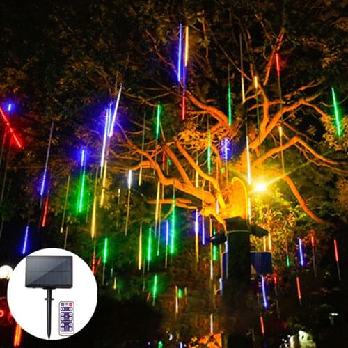 30cm 50cm 8 Tubes Solar Remote Control Meteor Shower Fairy Light Outdoor Waterproof Christmas Wedding Decoration for Home Garden