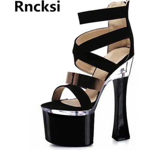Rncksi Girls/Womens 18cm Square Heels Party Dance Shoes Women Party Sandals Patform 18cm High Heels Pole Dance Sandals