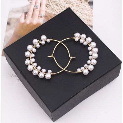 Oversize Pearl Hoop Earrings For Women Girls Unique Big Earrings Heart Star Circle Earring Geometric Statement Fashion Jewelry