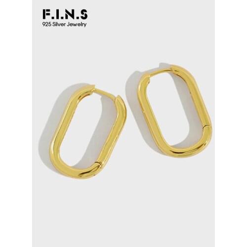 F.I.N.S 100% 925 Silver Female Earring Korean Fashion Minimalism Delicate Gold Oval Hoop Earrings Fine Jewelry for Girls Gifts