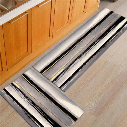 Modern Abstract Strip Kitchen Rugs Mats Simple Bedside Rug Non-slip Mat For Hallway Small Bedroom Rug Washable Bathroom Mat
