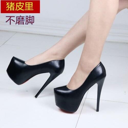 Black Super High Heeled Shoes Woman 2021 Spring Pointed Single Shoes Thin Heel 15cm Platform Nightclub Shoes Pumps Sandalias