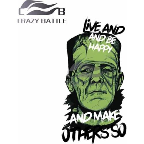 Crazy Battle 13 x 6.9cm for Live and Be Happy Green Vinyl Car Stickers Anime Personality VAN Window Trunk Creative Vehicle Decal