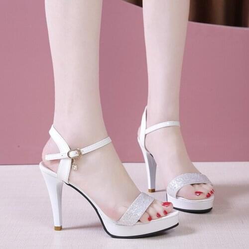 Rimocy Sexy Women Black Glitter Sandals High Heels Platform Ankle Strap Summer Gladiator Shoes Woman Party Wedding Pumps 2021