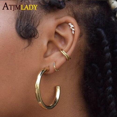 New Earings Earrings Brincos Big Silver Color High Polished Simple Fashion Jewelry Round Piece Shinny Women Stud Earring