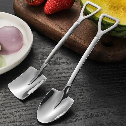 1PCS Creative Stainless Steel Shovel Long Handle Ice Cream Spoon dessert Sugar Spoons for Home Party Supplies
