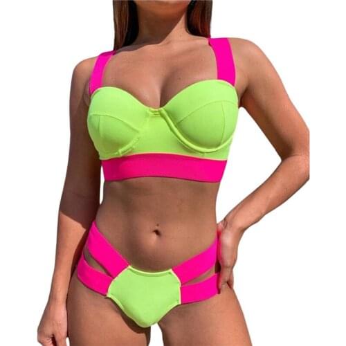 2021Summer Beachwear Push Up Bikini Women Swimsuit Sexy Patchwork Padded Bra Swimwear Female Bathing Suit Swimming Suit