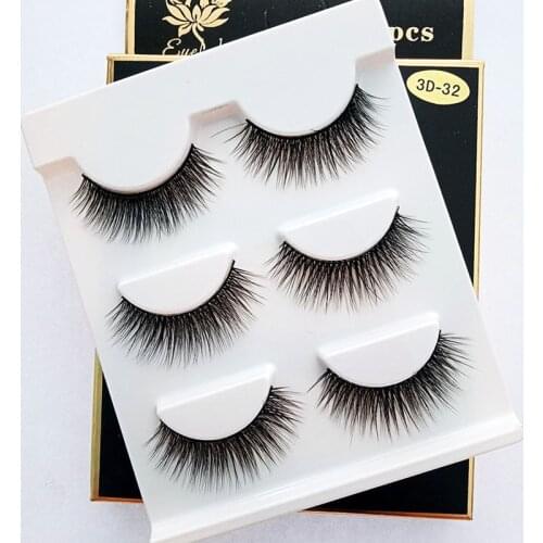 3 Pairs 3D32 Faux Mink False Eyelashes Crossed Fake Eye Lash Strip Lashes Makeup Beauty Eyelash Extension Tools