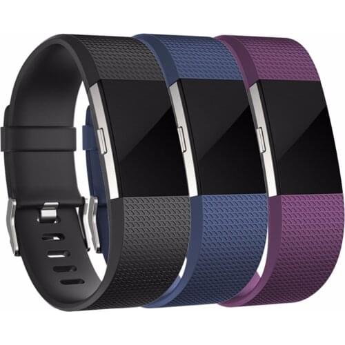 3 Pack Replacement Accessory Silicone Wristbands Watch band Strap for Fitbit Charge 2 HR, Large Small