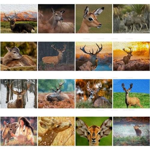 Diamond Painting Diy 5D Southeast Asian Style Acrylic Material Water Edge Grass and The Deer and Elk In The Woods Deer Scenery
