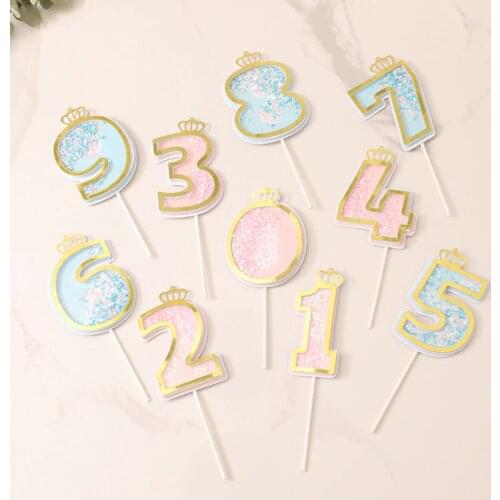 Glitter Digital Cake Topper Pink Blue with Crown Decorating Birthday Party Deocrations for Kids Adult Anniversary Decor