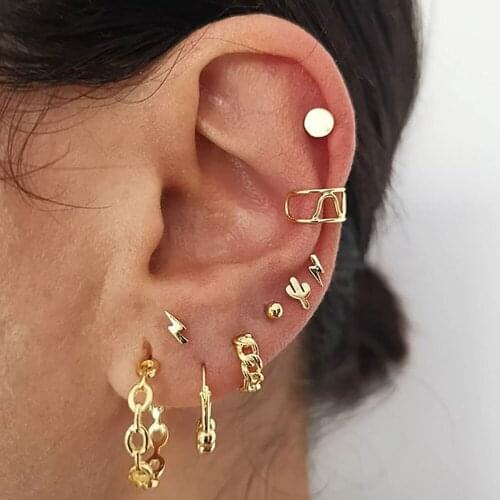 Bls-miracle 2021 Fashion Gold Geometric Smooth Cactus Lightning Chain Earring Set For Women New Earrings Jewelry Gift Wholesale