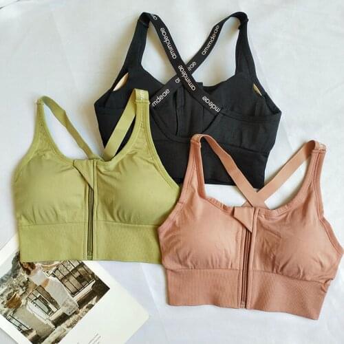 Gathered Anti Sagging Zipper Bra Sport Bra Back Letter Running Yoga Sports Bra Push Up Shockproof Gym Crop Top Fitness Vest