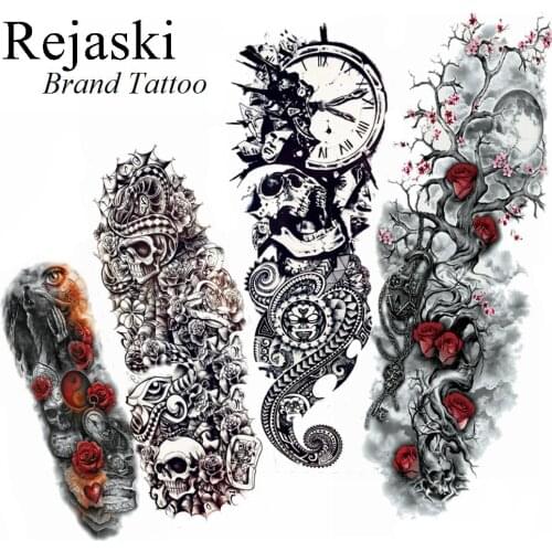 Black Totem Skull Henna Bell Rattan Temporary Tattoo Full Leg Women Party Tattoo Stickers Summer Tatoo Paste Men Body Arm Sleeve