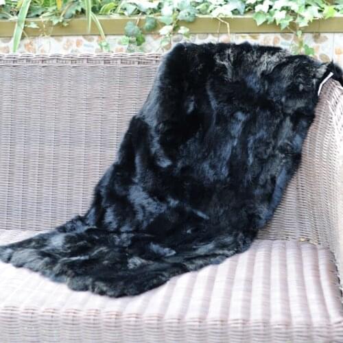 CX-D-18K Colorful Patchwork Rabbit Fur Small Throw Blanket Bed Towel Real Fur Mermaid Blanket Decorative Bedding Sofa Cover