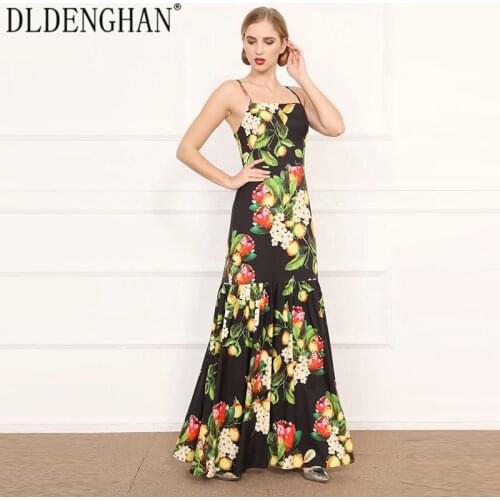 DLDENGHAN Fashion Floral Print Maxi Dress Womens Sexy Backless Spaghetti Strap Long Dresses Designer Spring New Custom 2XL-5XL