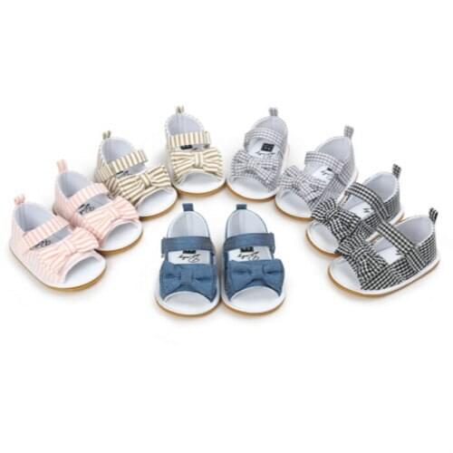 Dropshipping Toddler Infant Newborn Princess Shoes Girls Sandal Summer Infant Baby Bow knot Prewalker Stick Bow Striped Shoes