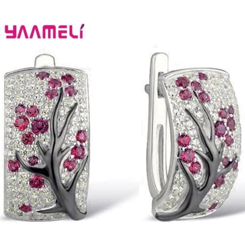 Fantastic Beautiful Cute Small Crystal Paved Natural Plant Trees Design Wide Hoop Earrings For Women Girls Party Jewelry