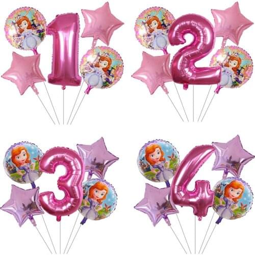 5pcs/set 18inch Round Sofia Princess Foil Helium Balloons Baby Girl 1 2 3 4 5th Birthday Theme Party Decoration Air Globos Toys