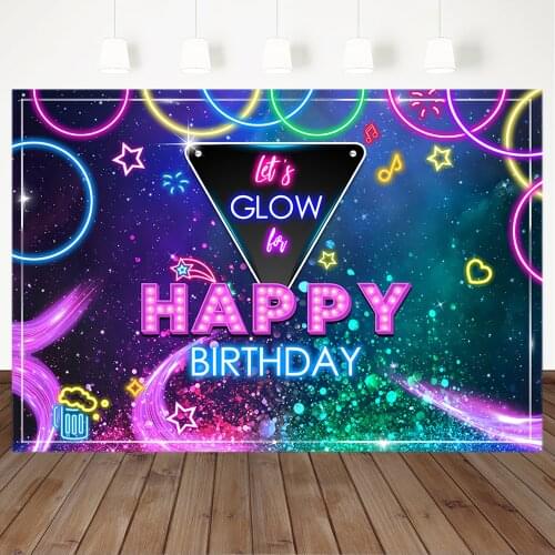 MOCSICKA Happy Birthday Backdrop Lets Glow Photography Background Color Flashing Neon Laser Party Banner Backdrops