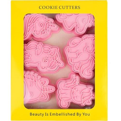 6 Pcs/box Pink 3D Unicorn Cookie Mold Childrens Craftsmanship Mould Kitchen Baking Pastry Bakeware Tool