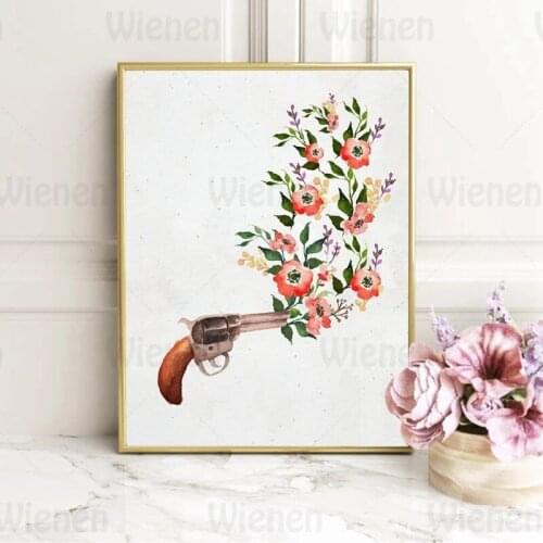 Watercolor Canvas Painting Pistol Flower Bullet Abstract Art Poster Fashion Decorative Wall Art Picture Home Decor Mural NoFrame