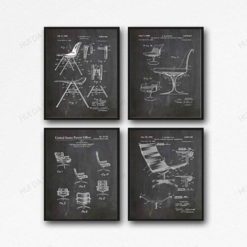Canvas Print Mid Century Chair Designs Set of Mid Century Chair Blueprints Vintage Chair Posters