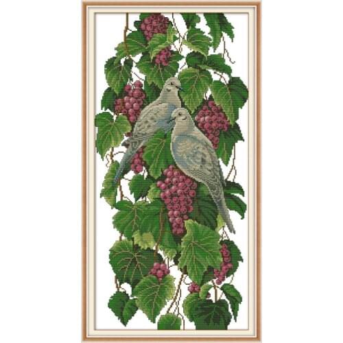 Joy Sunday New Arrival Pigeons And Grapes Needlework DIY Handmade 11&14CT Cross Stitch Set For Embroidery Kits Gift Room Decor