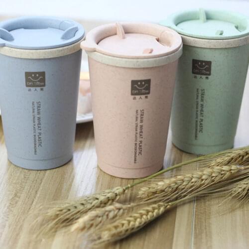 280ML Double-wall Insulation Wheat Fiber Straw Coffee Cup Travel Mug Leakproof Portable