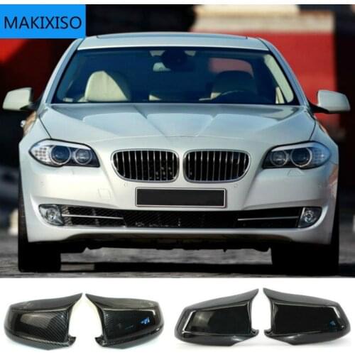 Pair Black/Carbon Fiber Look Rearview Mirror Caps Car Door Wing Mirror Cover Replacement For BMW F10 5-Series 2011-2013 Pre-LCI
