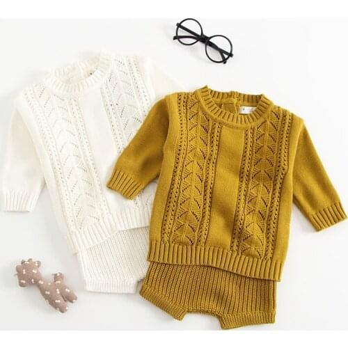 Babys Clothing Sets Autumn Sweater Pants Two Pieces Boys Girls Outfits Knittwear Pullovers Unisex Toddlers Kids Suits