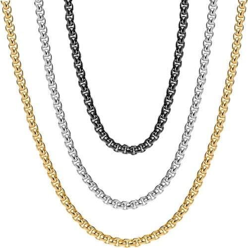 Stainless Steel Round Box Chain Necklace for Men Women Curb Cuban Link Basic Punk Tone18k Gold Vintage Thick Grunge Jewelry Gift