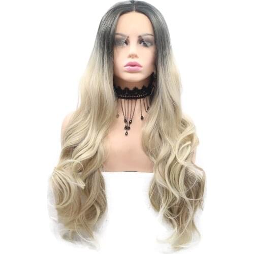 Curly Body Water Wave Side Part Honey Ash Dark Roots Black And Blonde Ombre Lace Front Wig Long Cosplay Wigs For Black Women