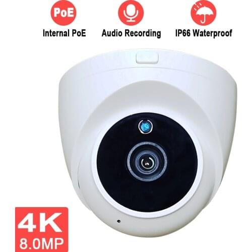 8MP 4K Ultra HD IP Dome Security Camera Support Audio Recording IP66 H.265 Onvif POE 30m IR Night Vision Hikvision Compatible