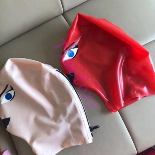 Latex Hood Mask Rubber fetish hood party gears with Zipper on Back Costumes Accessories for Party halloween match eyes color