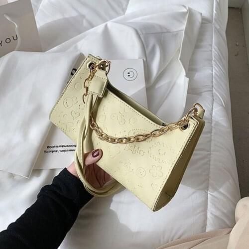 Fashion Solid Color Handbags For Women Pu Leather Shoulder Bag Chain Strap Designer Baguette Bag Simple Female Crossbody Bags