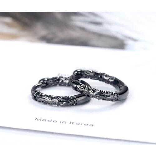 MEEKCAT New Trendy Pattern Black Gold Hoop Earrings For Women Men Jewelry 925 Silver Earring Chic Unisex Party Accessories Gifts