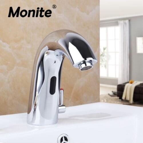 Monite Solid Brass Chrome Polish Automatic Hands Touch Free Sensor Faucet Bathroom Sink Tap Bathroom Faucet