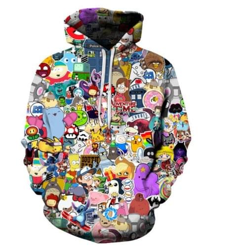 2019 cartoon 3D printed mens and womens hip-hop casual hooded sweatshirts spring/summer thin womens long-sleeve pullovers