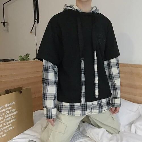 Male Hip Hop Fashions Hoodies Men Streetwear Plaid Hooded Hoodies 2021 Man Patchwork Embroidery Harajuku Sweatshirts