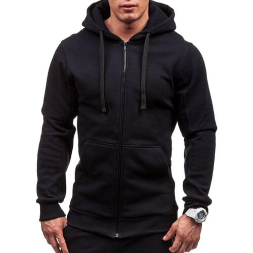 Plus Size Men Hoodies Long Sleeve Zip Man Drawstring Pocket Hooded Sweatshirt Autumn Winter Slim Coat Male Jacket Tracksuit