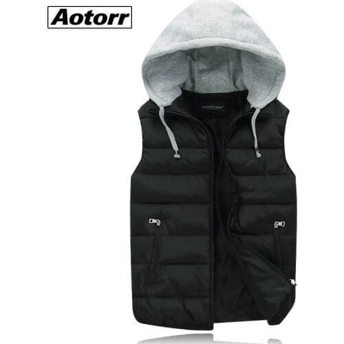 Men Casual Sleeveless Vest Jacket Coats Hooded Zipper Patchwork Mens Waistcoat Outwear Winter Warm Mens Down Padding Vests Coat