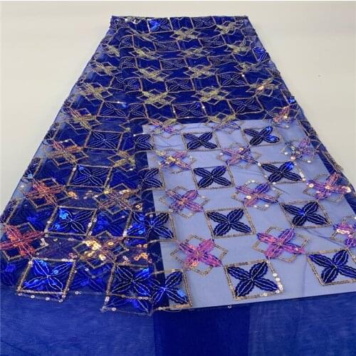 2020 Latest Design Black With Sequins embroidery African French Royal Blue/gold Lace Fabric High Quality Nigerian Velvet Lace