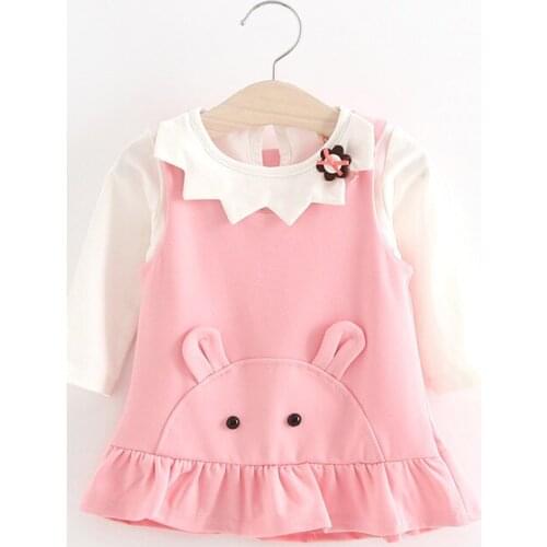 2020 Spring New Infant Girls Cartoon Dress Baby Girl Clothes Flower Long Sleeves Dresses Kids Ruffles Top + Strap Dress Clothing