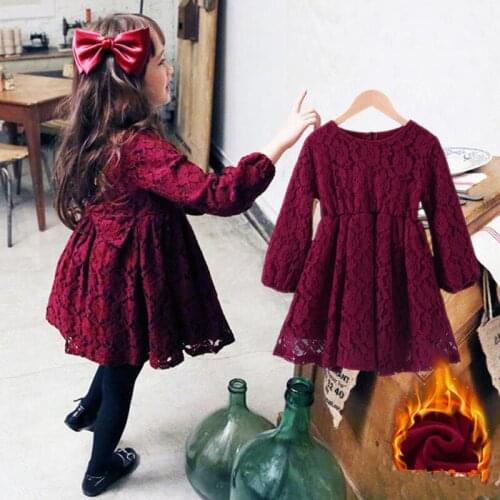 Autumn Winter Girls Lace Embroidery Dress Long Sleeve Kids Dresses for Girls Princess Party Ball Gown Dresses BC478