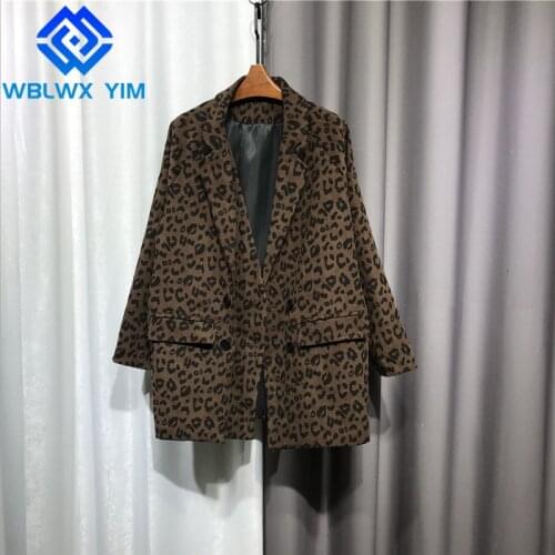 Leopard Print Blazer Jacket Women High Quality Double Breasted Fashion Suit Jacket Womens Vintage Loose Blazers Coat Spring