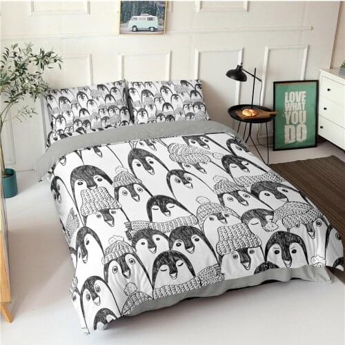 Penguin Reactive Printed Duvet Cover Pillowcase Boy Girl Bedroom Home Textiles Cartoon Bedding Set Single Queen King Size 2/3Pcs