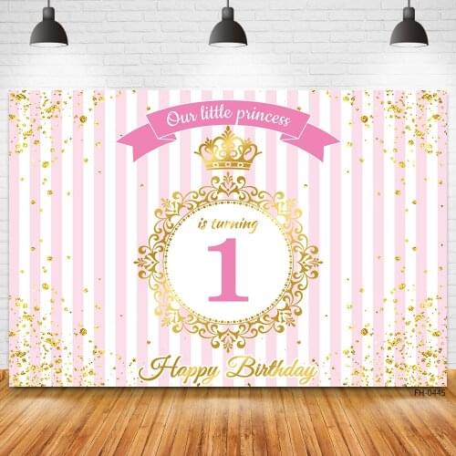 Custom Name Gold Crown Pink Stripe Photo Background Newborn Baby Shower Boy Girl 1st Birthday Party Banner Backdrops Photography